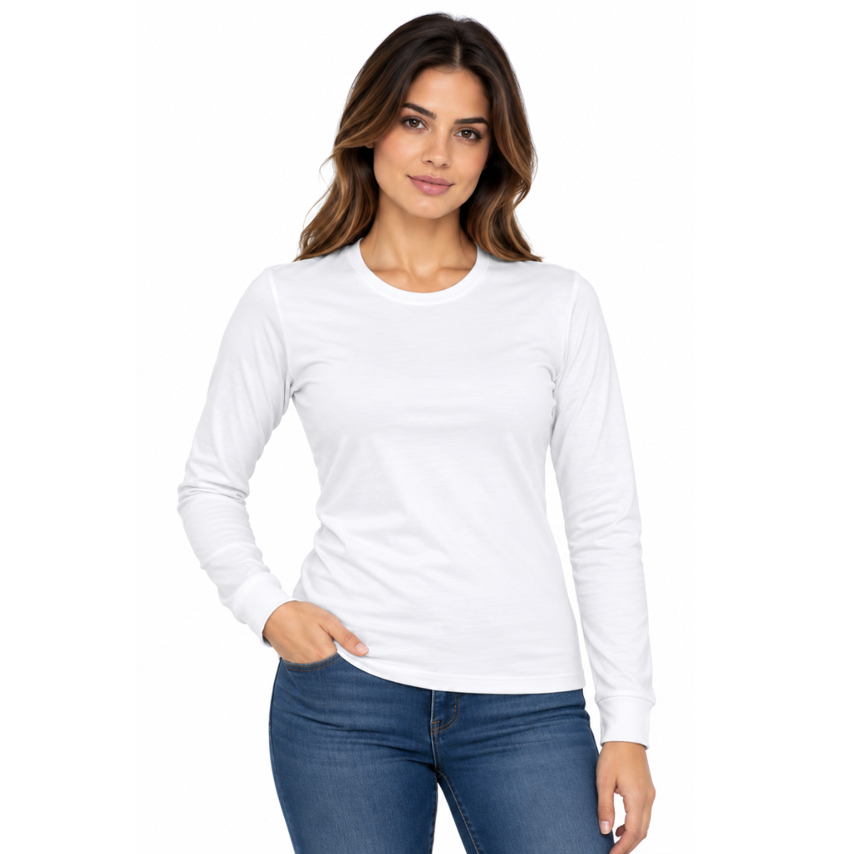 Playera Cuello Redondo Manga Larga con Silueta para Dama · 100% Algodón ·