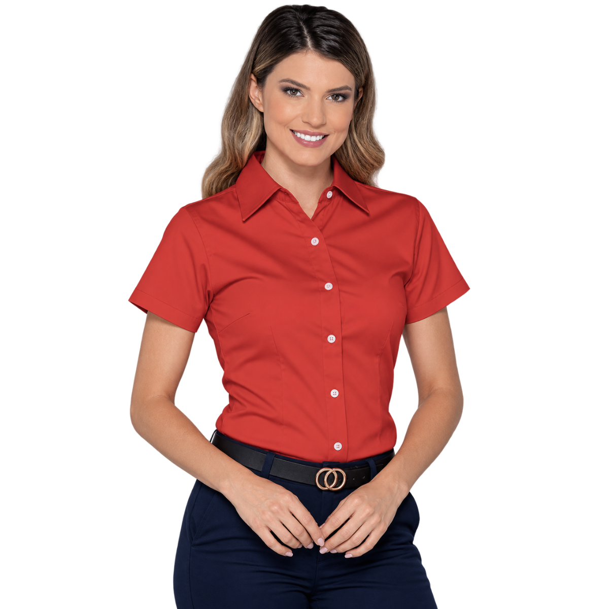 Camisa de Gabardina Manga Corta con Silueta para Dama · 50% Algodón 50% Poliéster