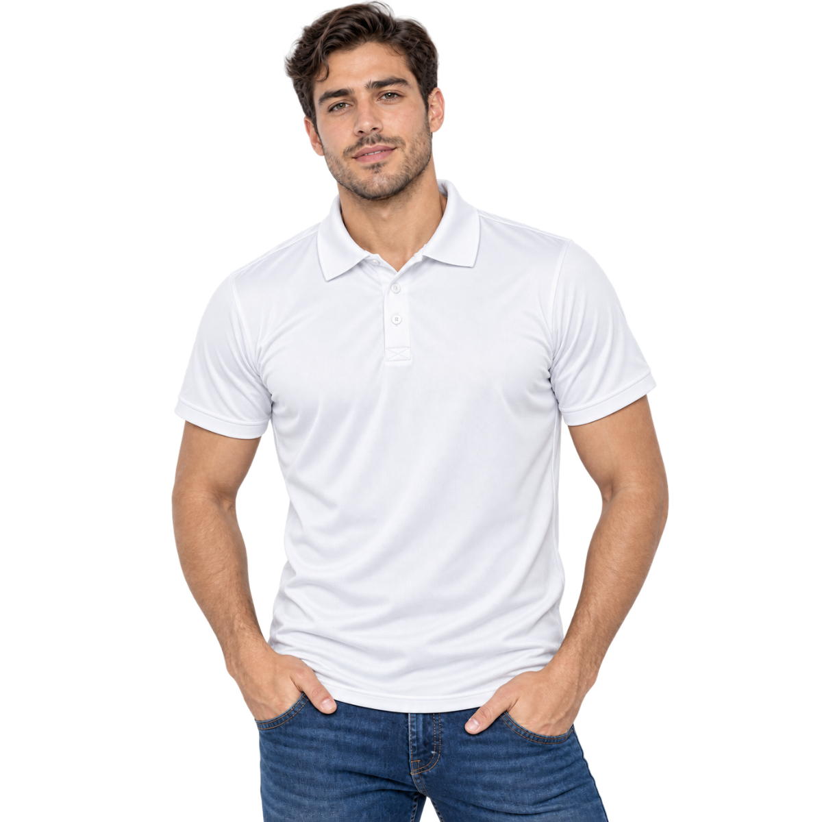 Playera Tipo Polo Manga Corta para Caballero · 100% Poliéster · Dry-fit