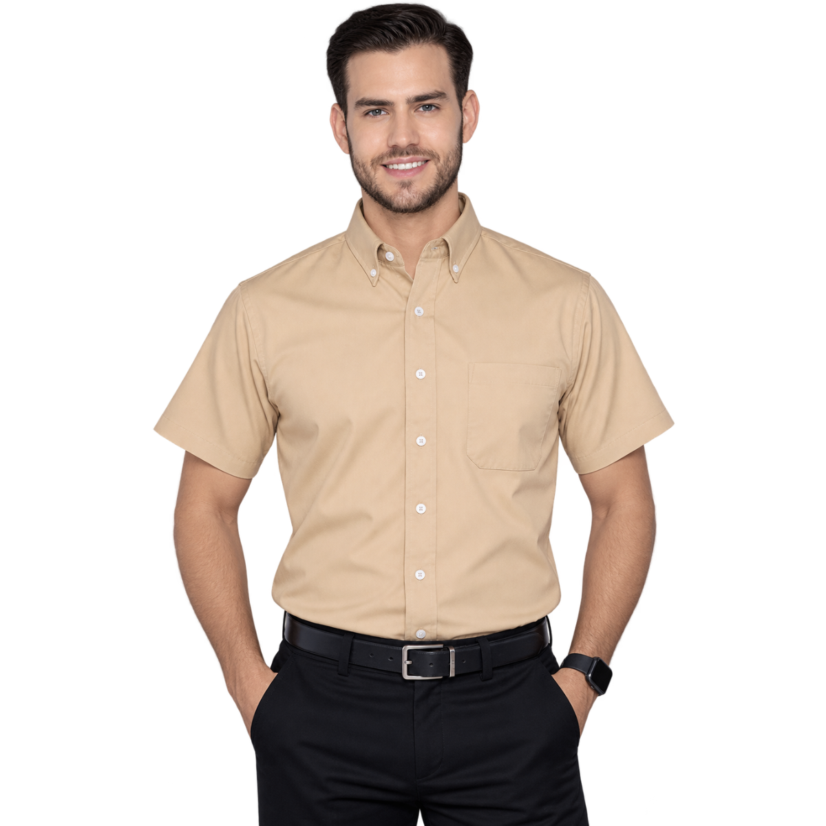 Camisa de Gabardina Manga Corta para Caballero · 50% Algodón 50% Poliéster