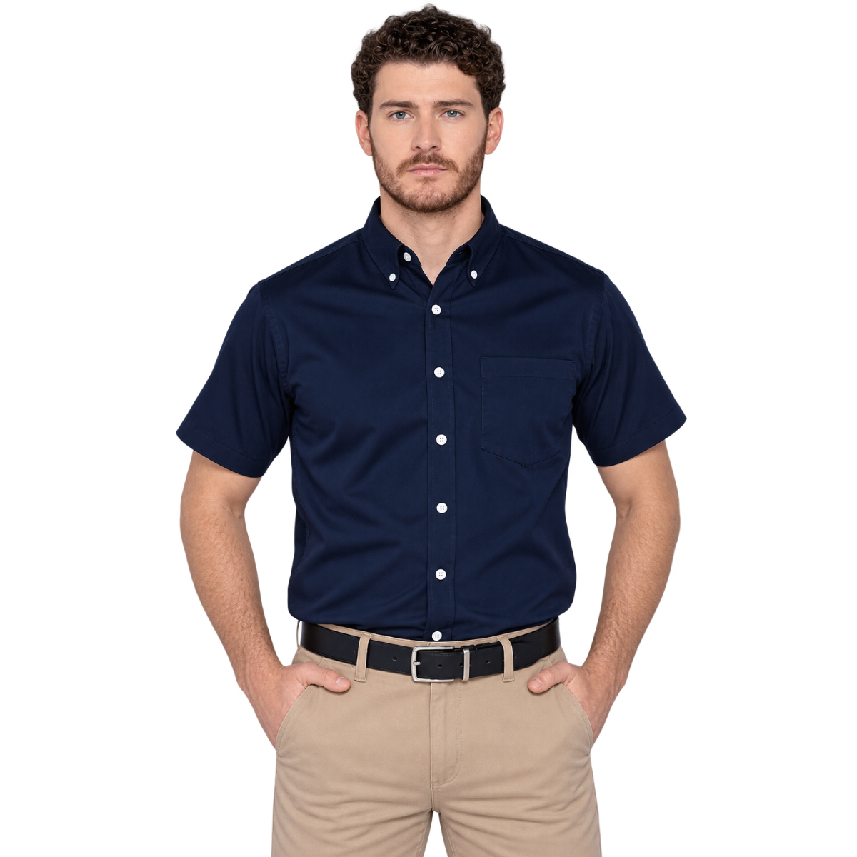 Camisa de Gabardina Manga Corta para Caballero · 50% Algodón 50% Poliéster