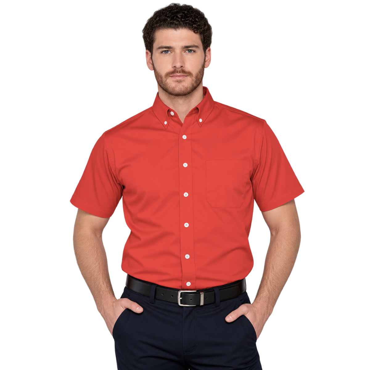 Camisa de Gabardina Manga Corta para Caballero · 50% Algodón 50% Poliéster