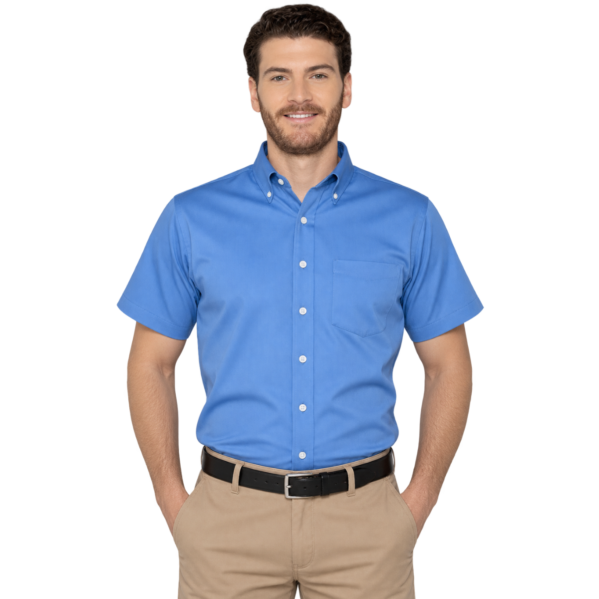Camisa de Gabardina Manga Corta para Caballero · 50% Algodón 50% Poliéster