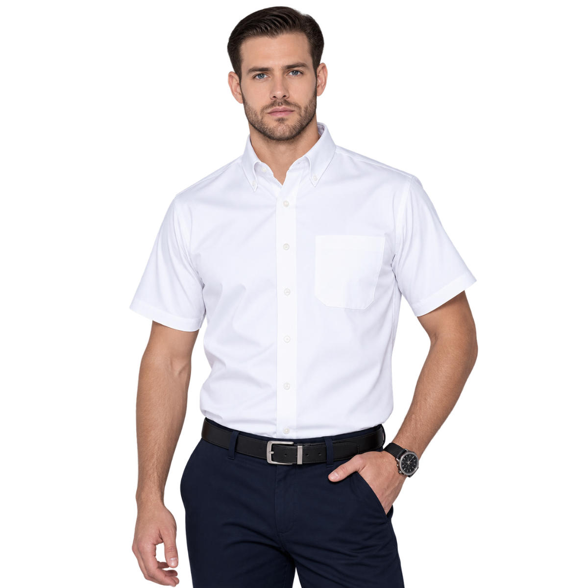 Camisa de Gabardina Manga Corta para Caballero · 50% Algodón 50% Poliéster