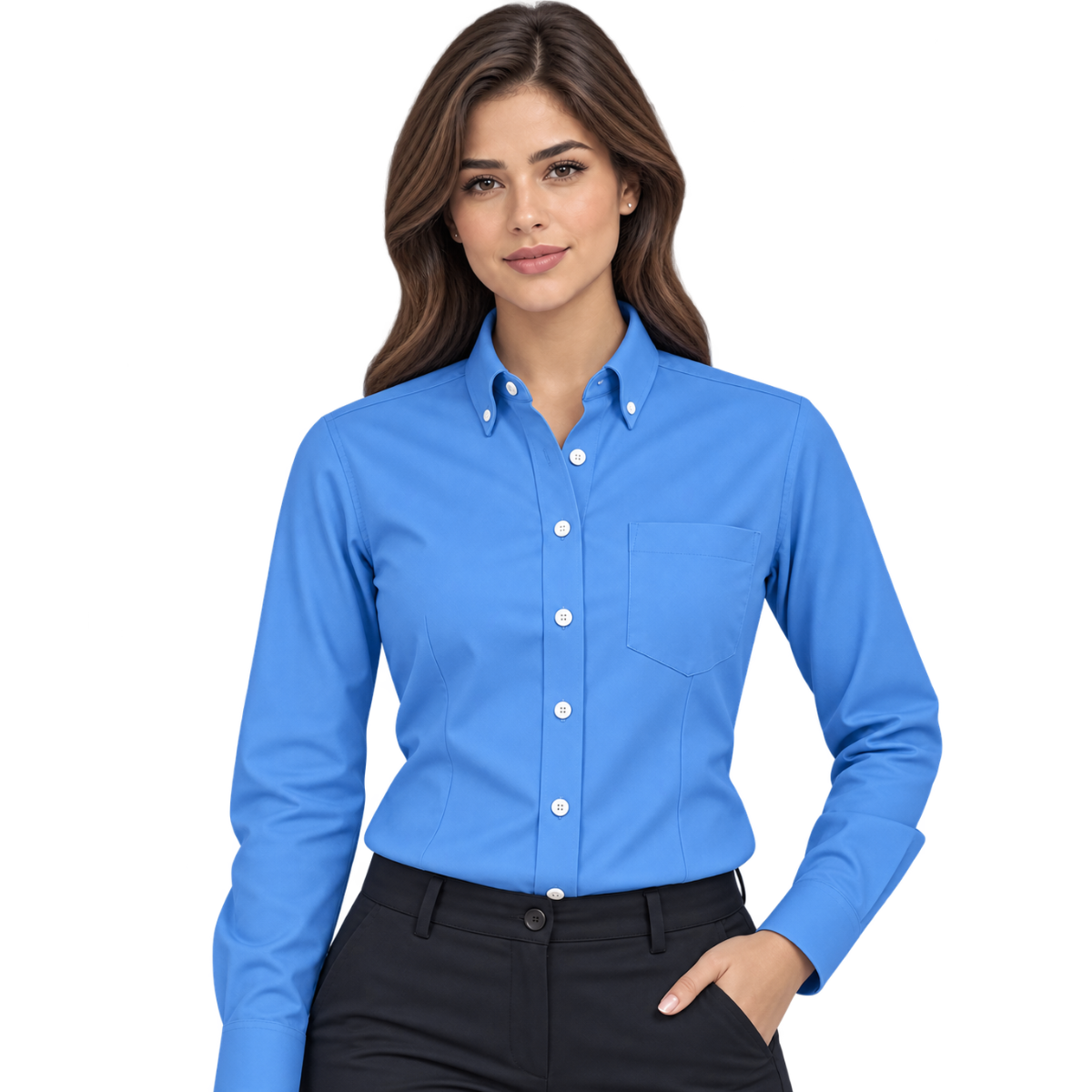 Camisa de Gabardina Manga Larga con Silueta para Dama · 50% Algodón 50% Poliéster