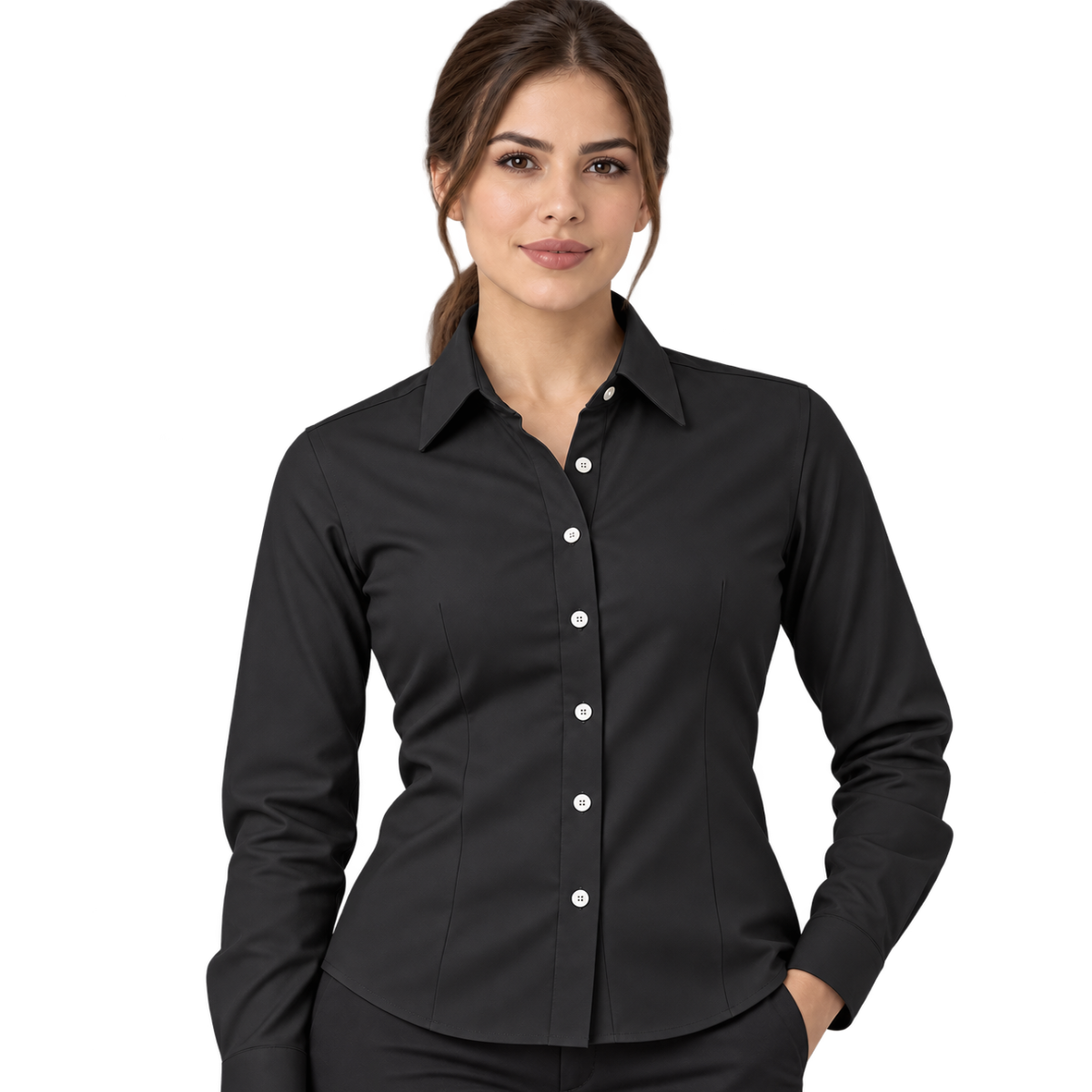 Camisa de Gabardina Manga Larga con Silueta para Dama · 50% Algodón 50% Poliéster