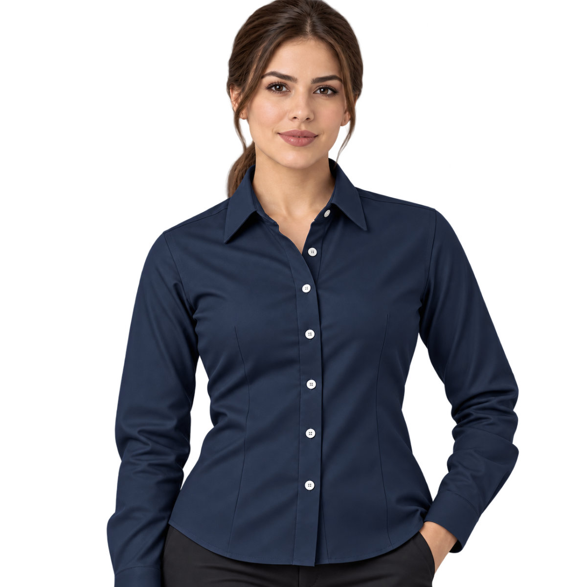 Camisa de Gabardina Manga Larga con Silueta para Dama · 50% Algodón 50% Poliéster