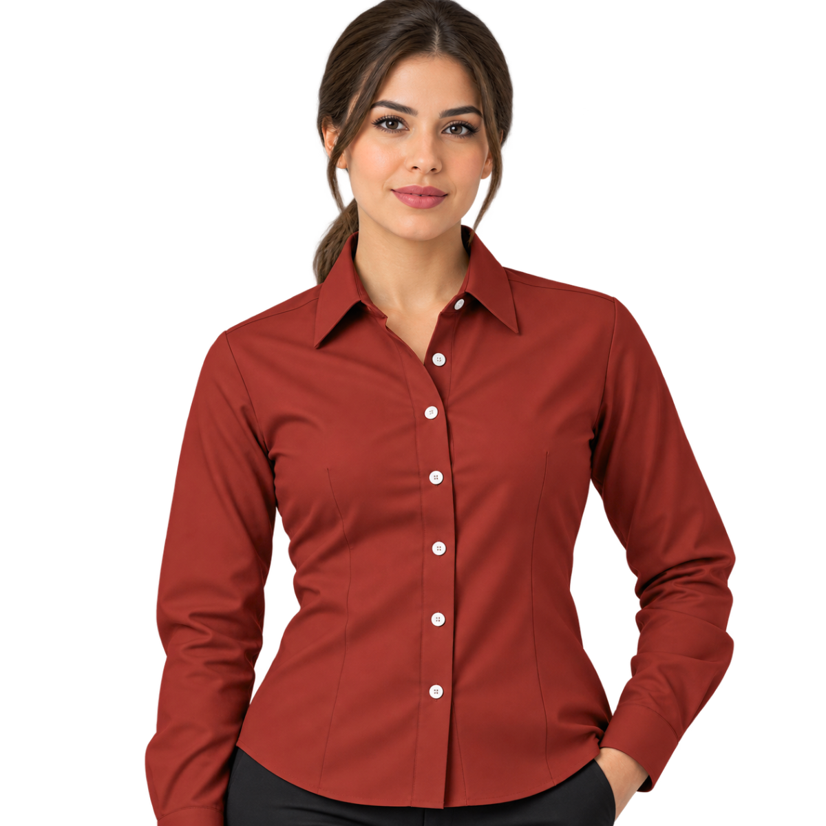 Camisa de Gabardina Manga Larga con Silueta para Dama · 50% Algodón 50% Poliéster