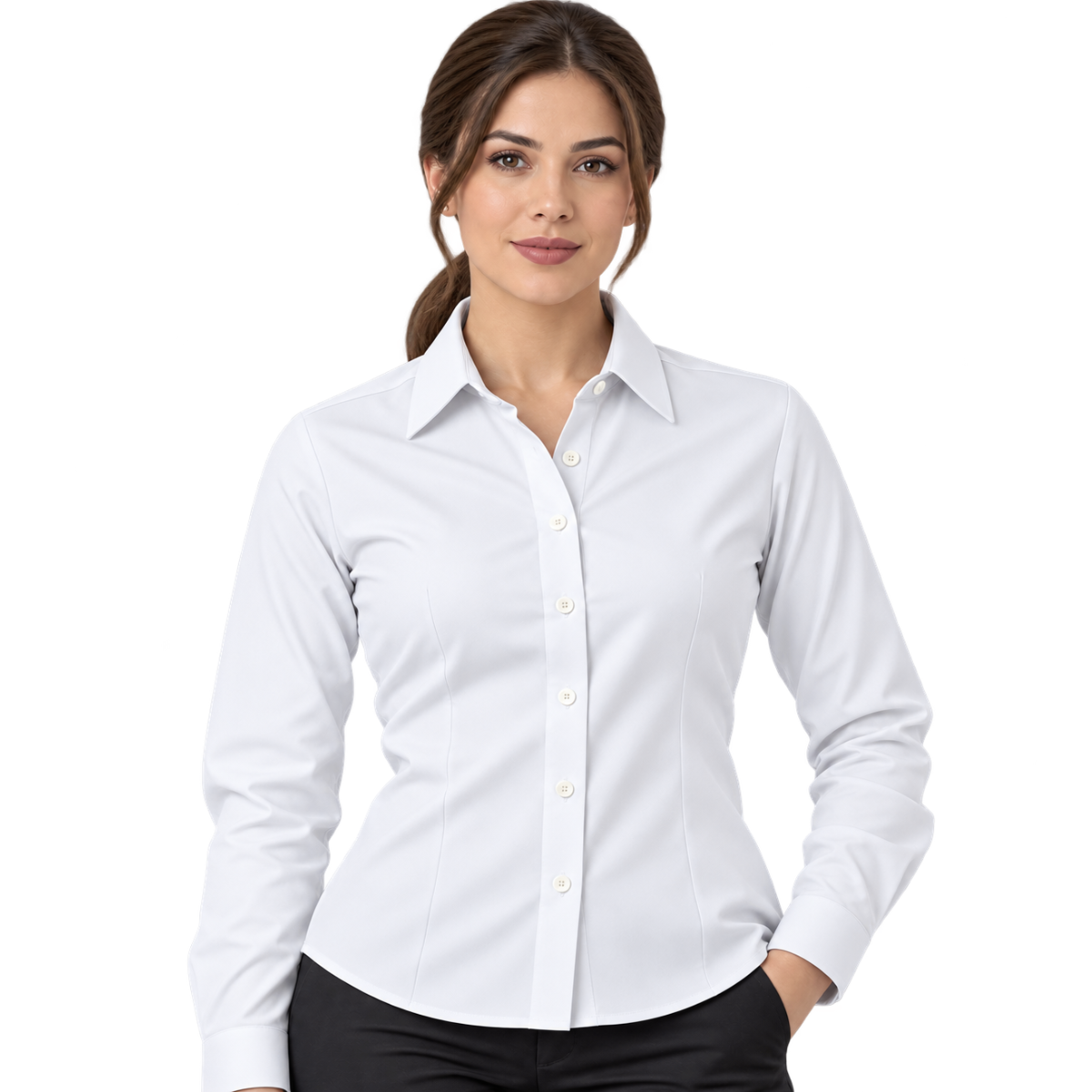 Camisa de Gabardina Manga Larga con Silueta para Dama · 50% Algodón 50% Poliéster