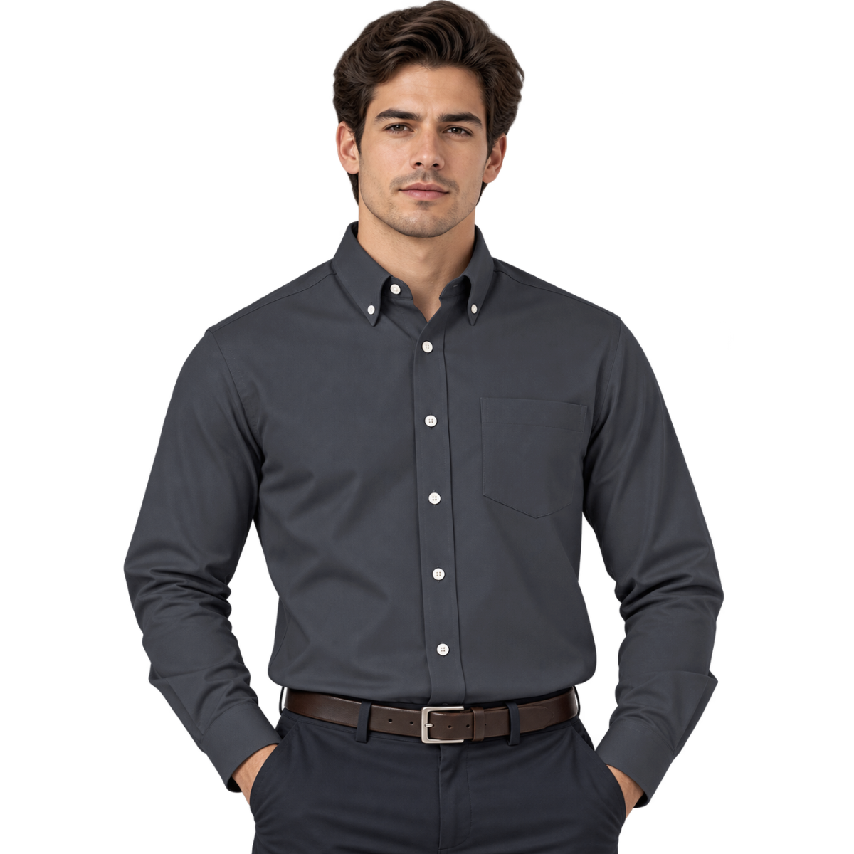 Camisa de Gabardina Manga Larga para Caballero · 50% Algodón 50% Poliéster