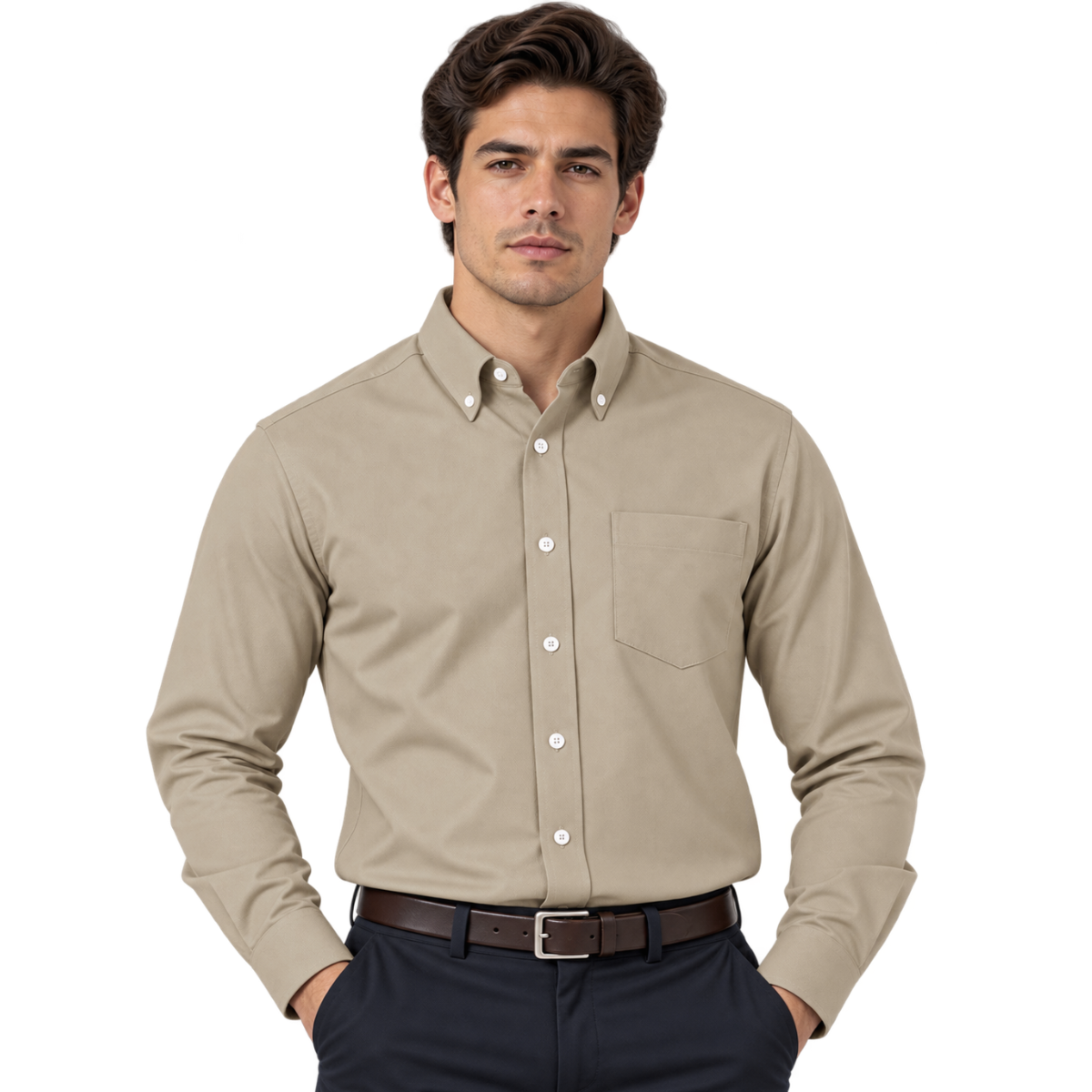 Camisa de Gabardina Manga Larga para Caballero · 50% Algodón 50% Poliéster
