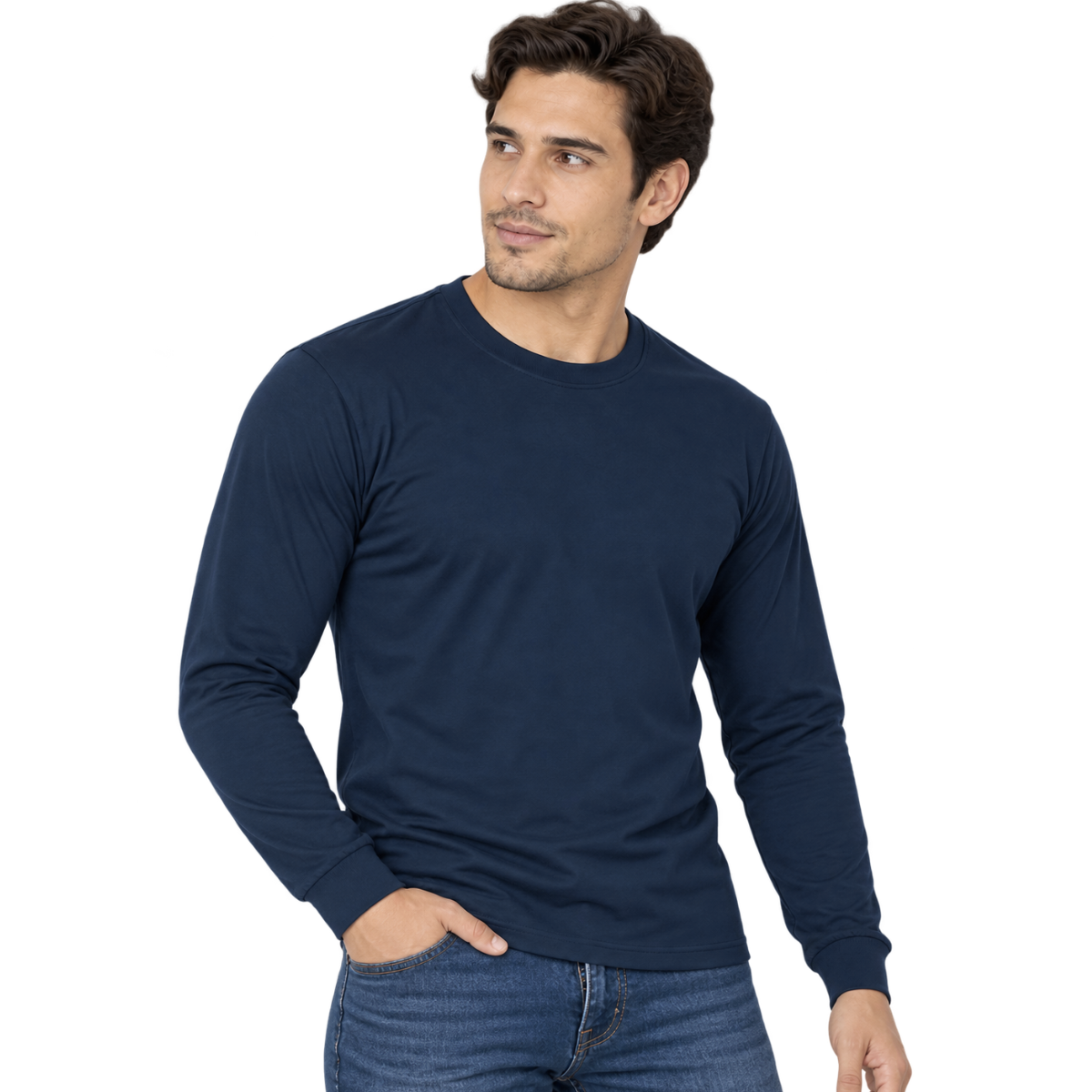 Playera Cuello Redondo Manga Larga para Caballero · Algodón