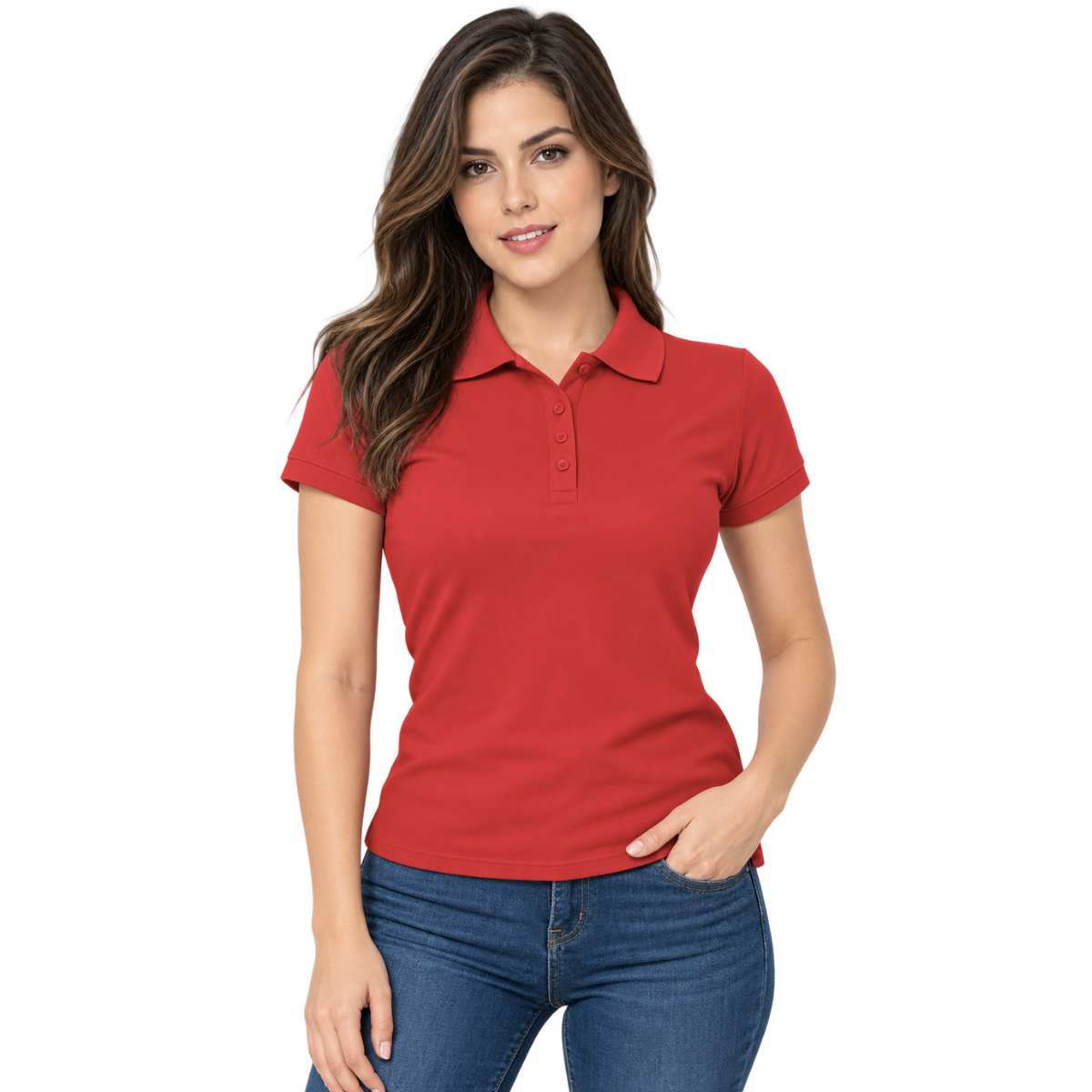 Playera Tipo Polo Piqué con Silueta para Dama · 50/50 Poli-Algodón