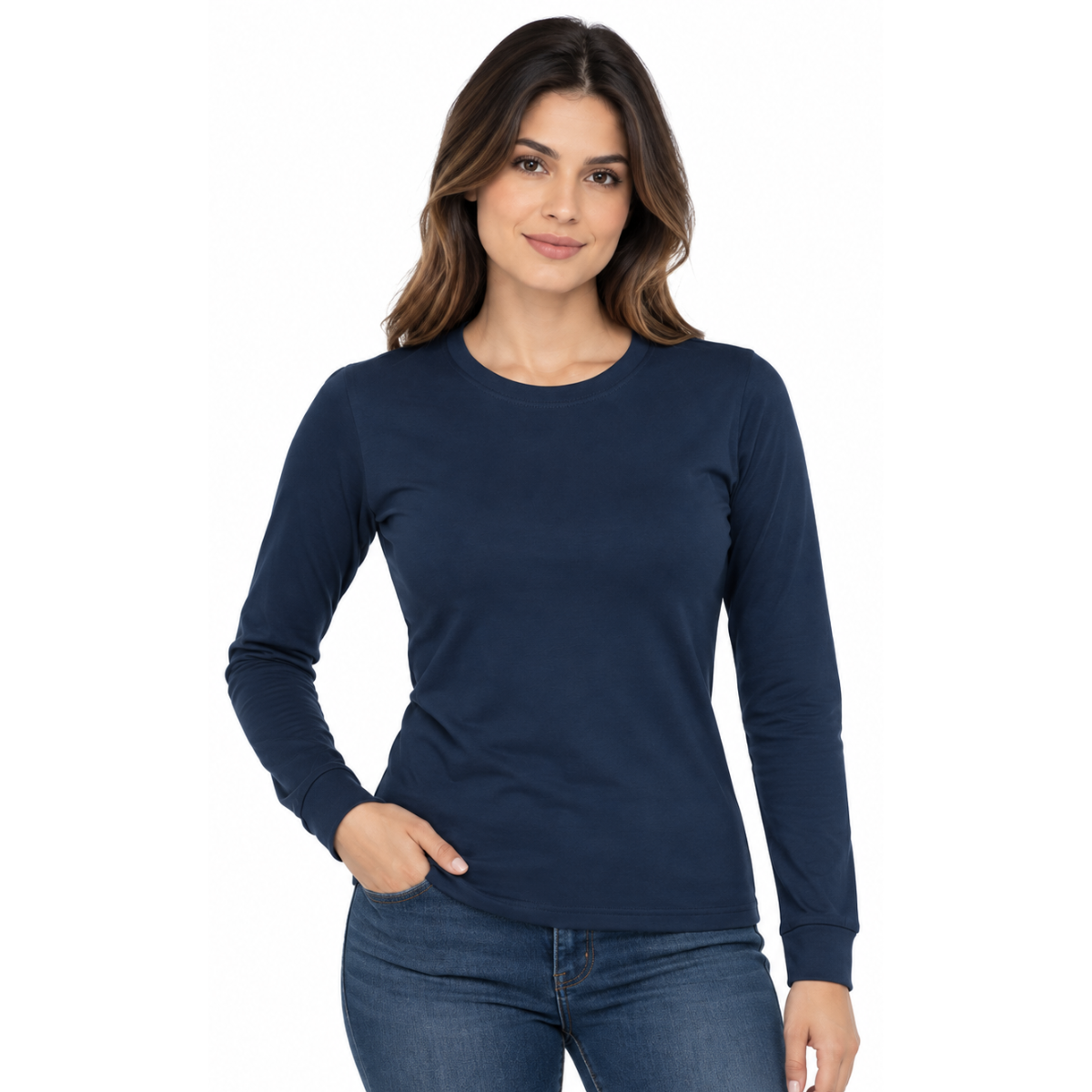 Playera Cuello Redondo Manga Larga con Silueta para Dama · 100% Algodón ·