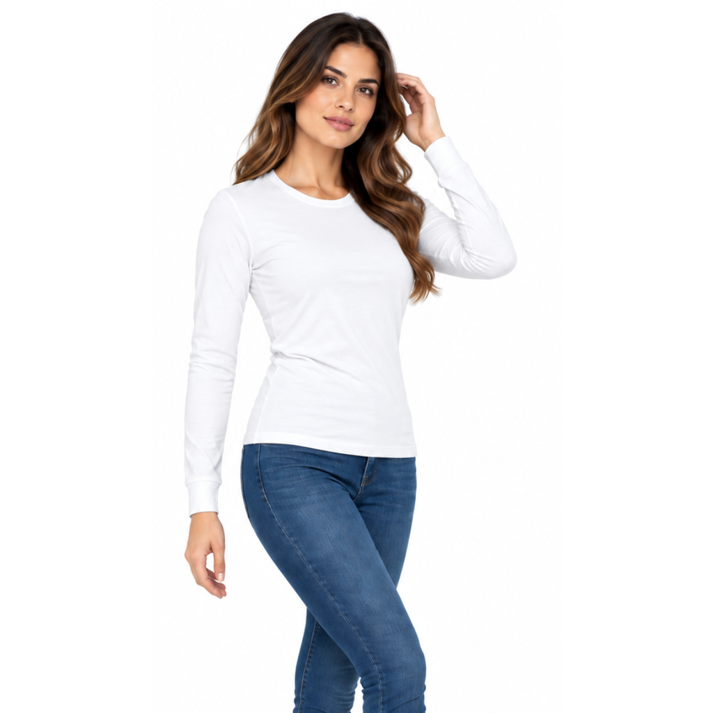 Playera Cuello Redondo Manga Larga con Silueta para Dama · 100% Algodón ·