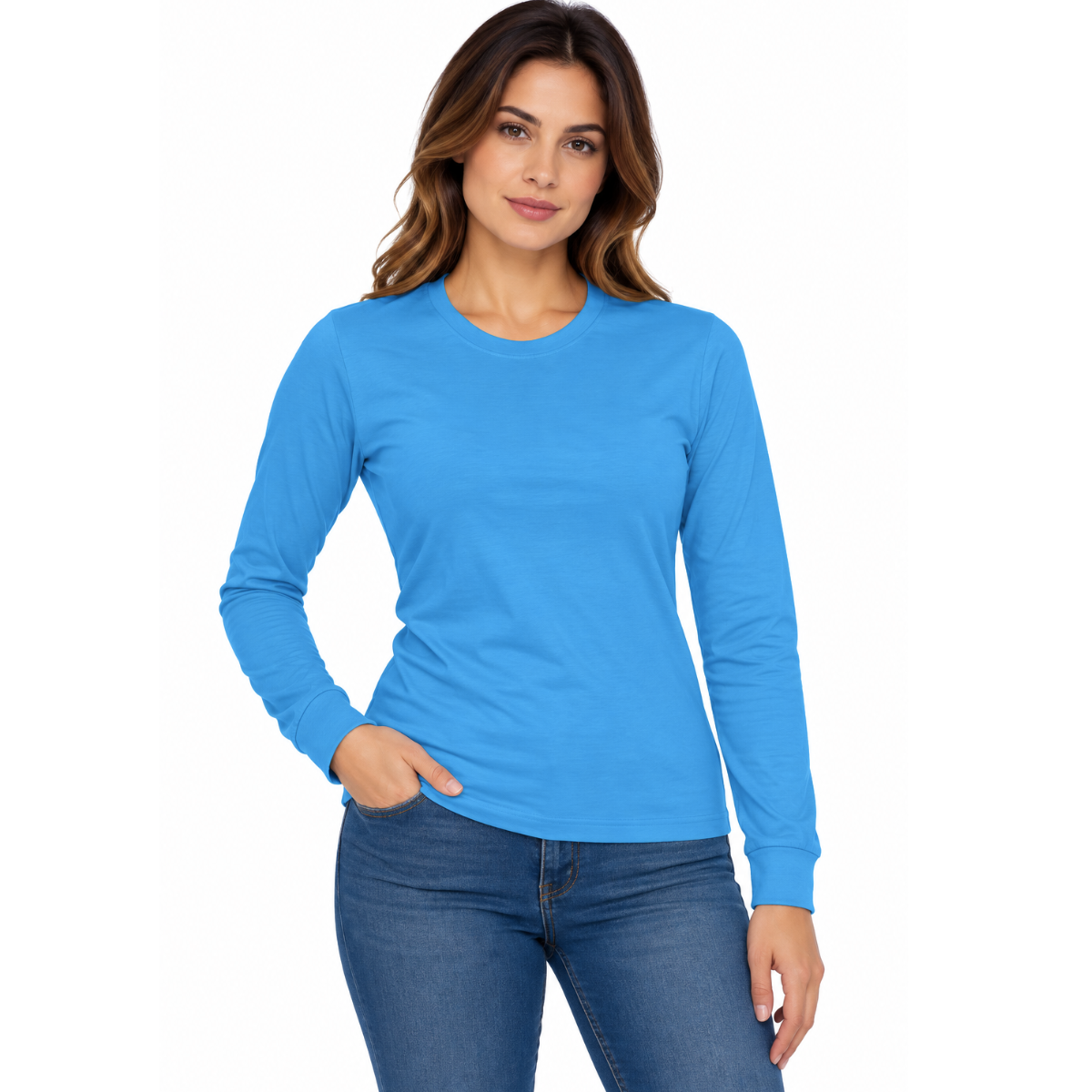 Playera Cuello Redondo Manga Larga con Silueta para Dama · 100% Algodón ·