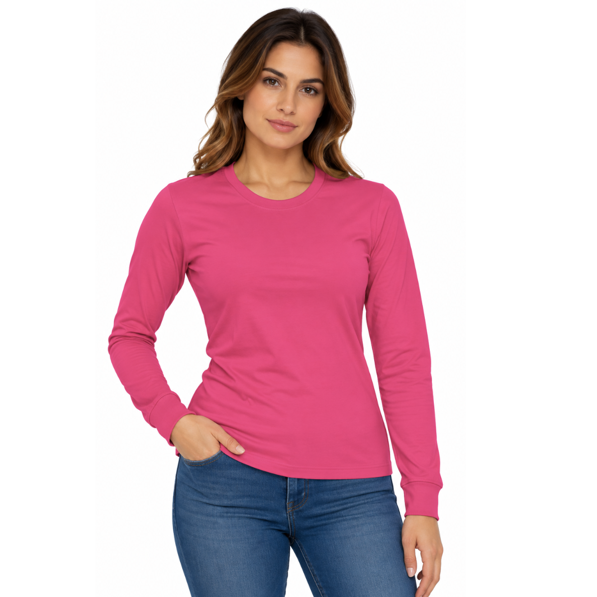 Playera Cuello Redondo Manga Larga con Silueta para Dama · 100% Algodón ·