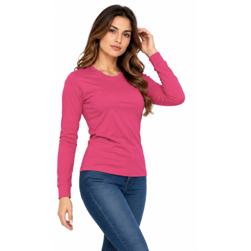 Playera Cuello Redondo Manga Larga con Silueta para Dama · 100% Algodón ·