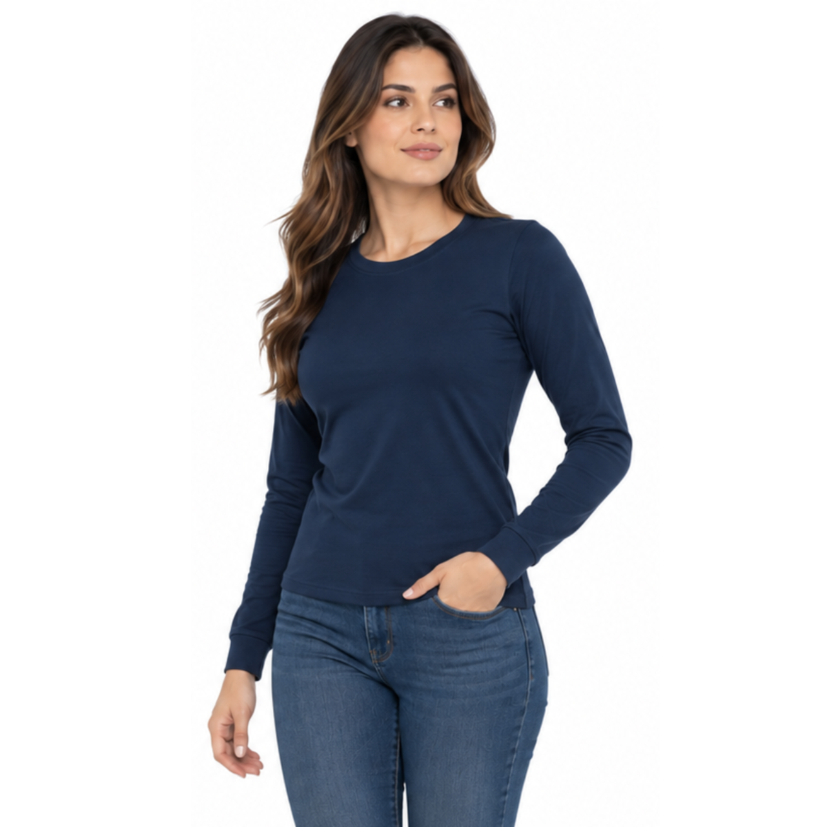 Playera Cuello Redondo Manga Larga con Silueta para Dama · 100% Algodón ·