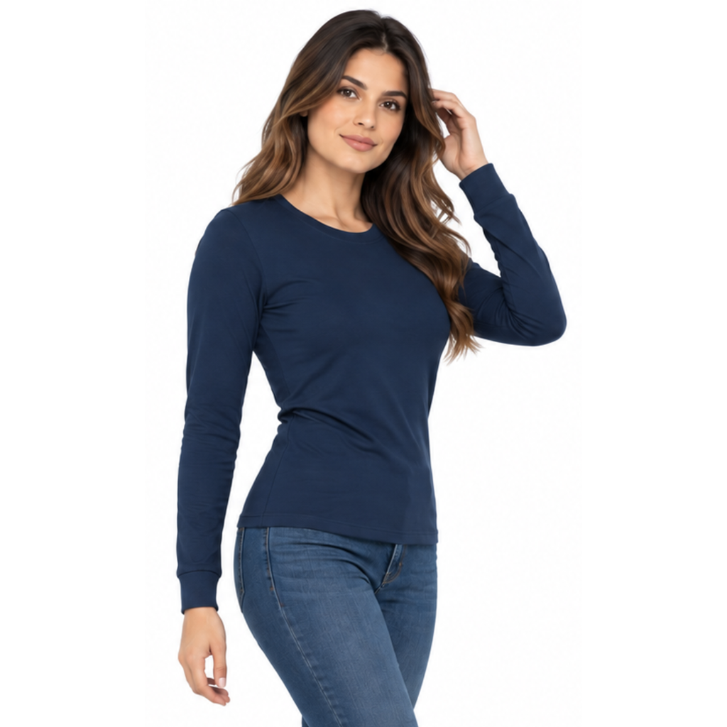 Playera Cuello Redondo Manga Larga con Silueta para Dama · 100% Algodón ·