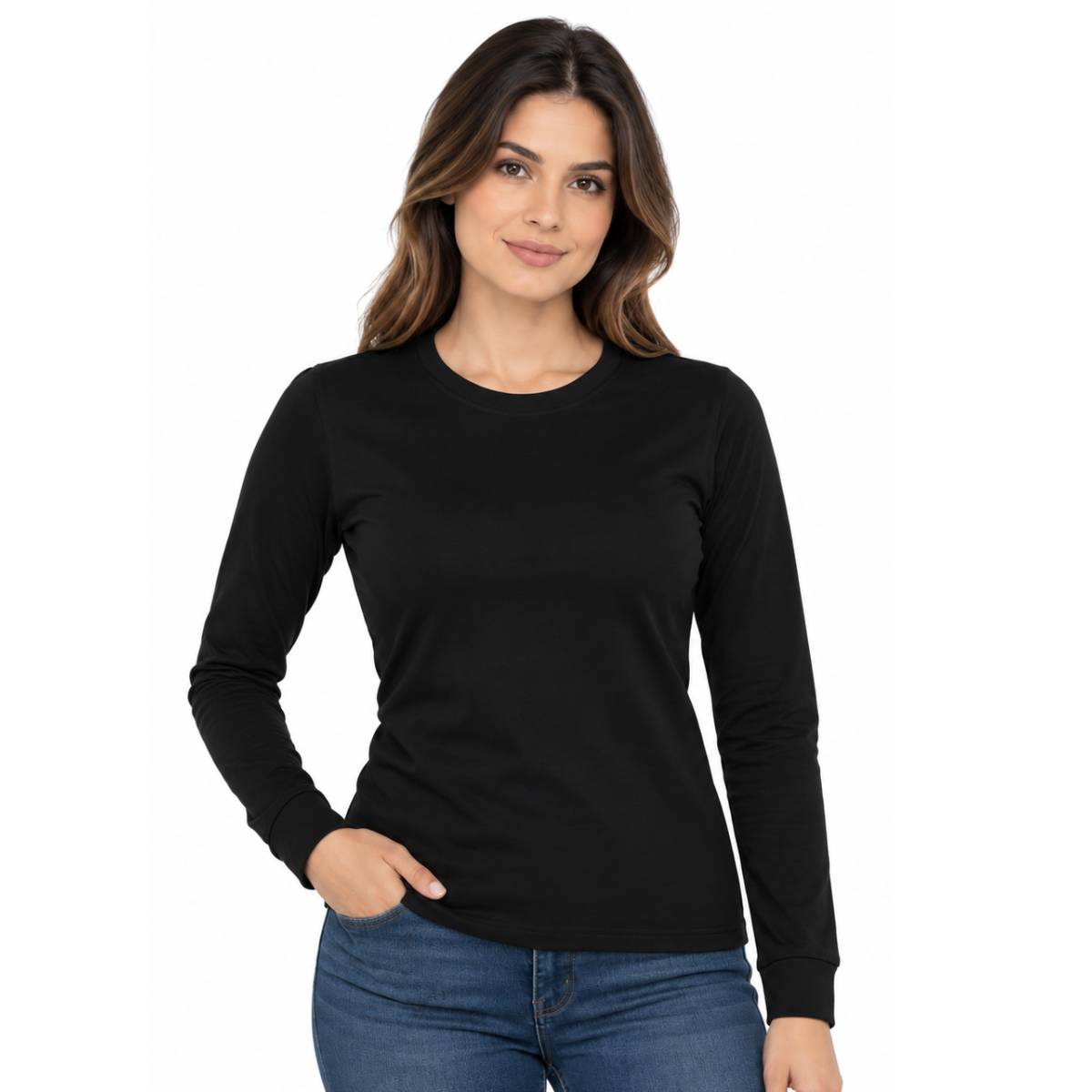 Playera Cuello Redondo Manga Larga con Silueta para Dama · 100% Algodón ·