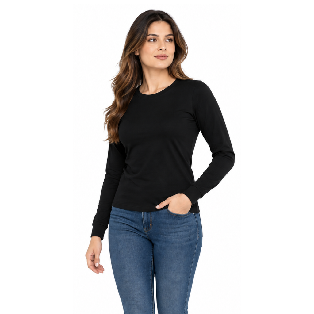 Playera Cuello Redondo Manga Larga con Silueta para Dama · 100% Algodón ·