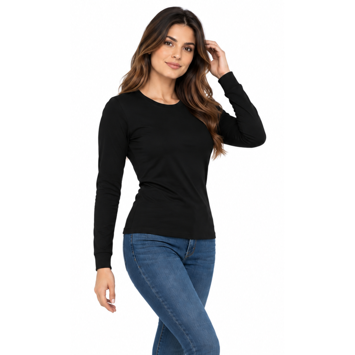 Playera Cuello Redondo Manga Larga con Silueta para Dama · 100% Algodón ·