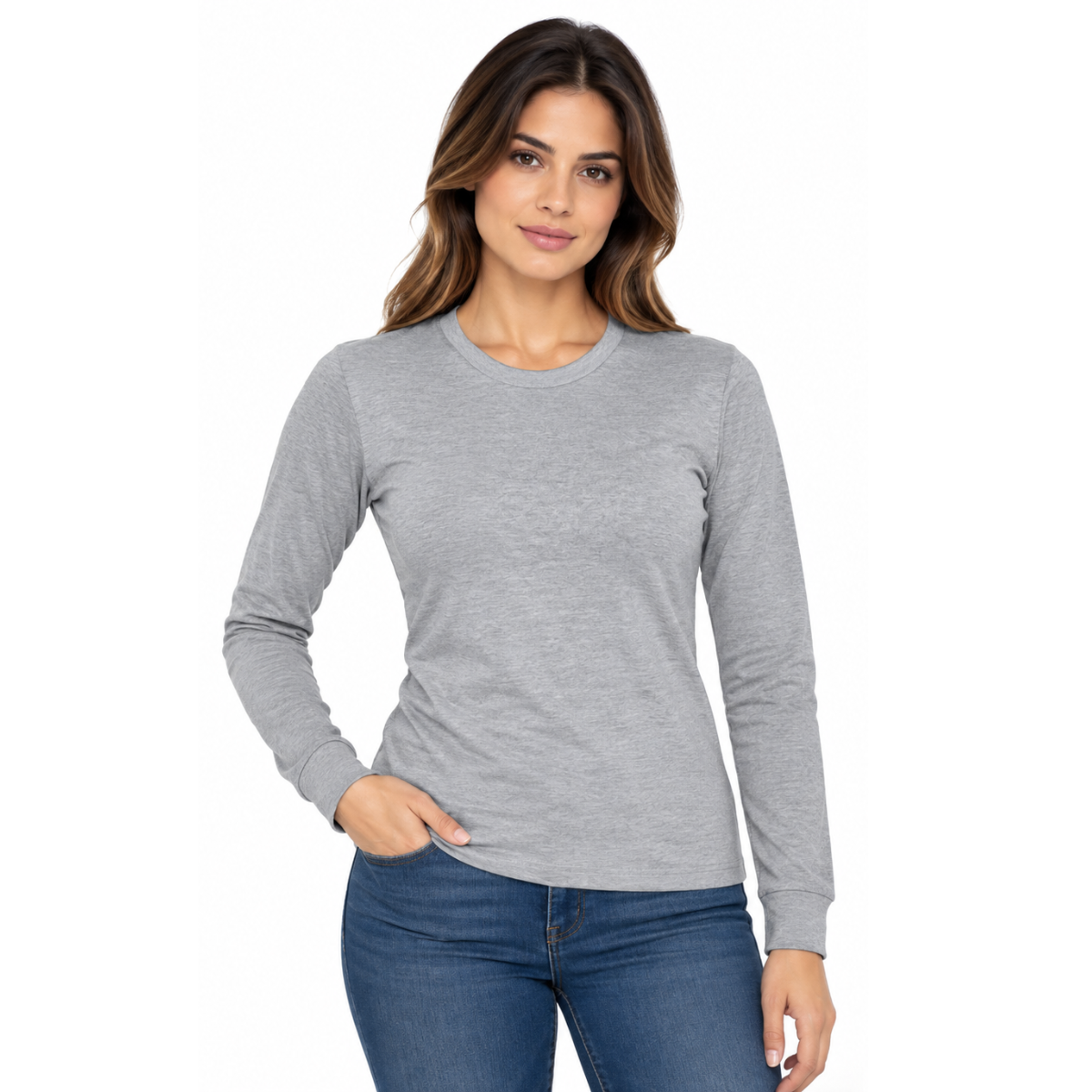 Playera Cuello Redondo Manga Larga con Silueta para Dama · 100% Algodón ·
