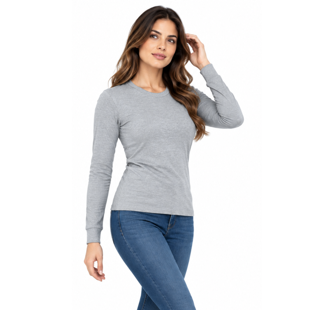 Playera Cuello Redondo Manga Larga con Silueta para Dama · 100% Algodón ·