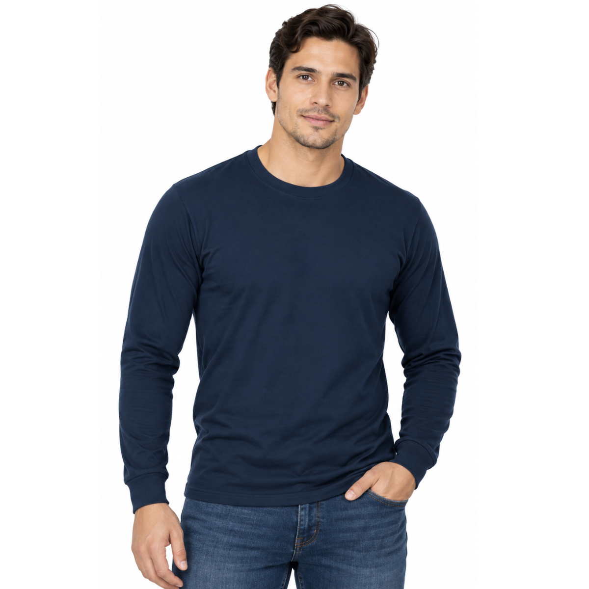Playera Cuello Redondo Manga Larga para Caballero · Algodón